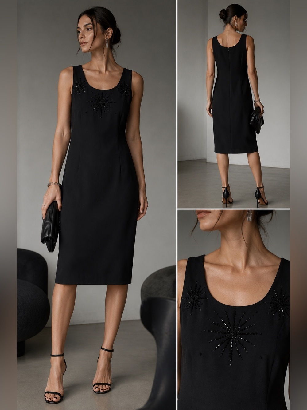 Adrianna Papell Black Beaded Sleeveless Shift Dress new with tags size 10 star